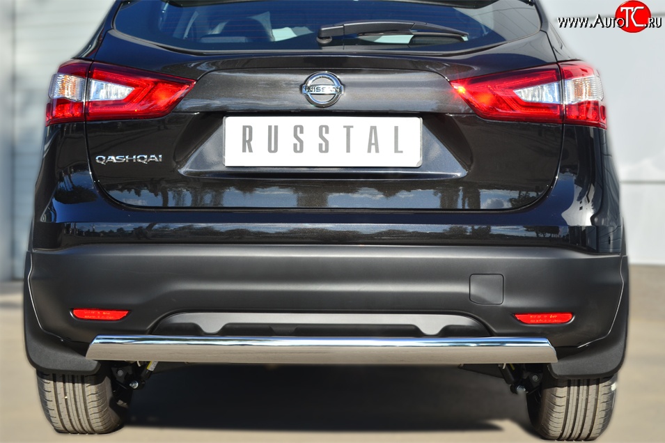 11 299 р. Защита заднего бампера (Ø75x42 мм, нержавейка) Russtal Nissan Qashqai 2 J11 дорестайлинг (2013-2019)  с доставкой в г. Кемерово