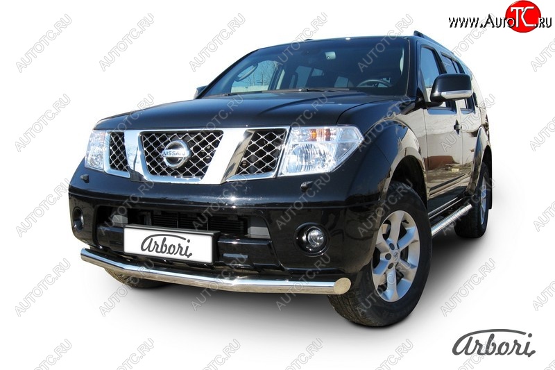 13 319 р. Защита переднего бампера Arbori (нержавейка, 1 труба d76 mm). Nissan Pathfinder R51 рестайлинг (2009-2014)  с доставкой в г. Кемерово