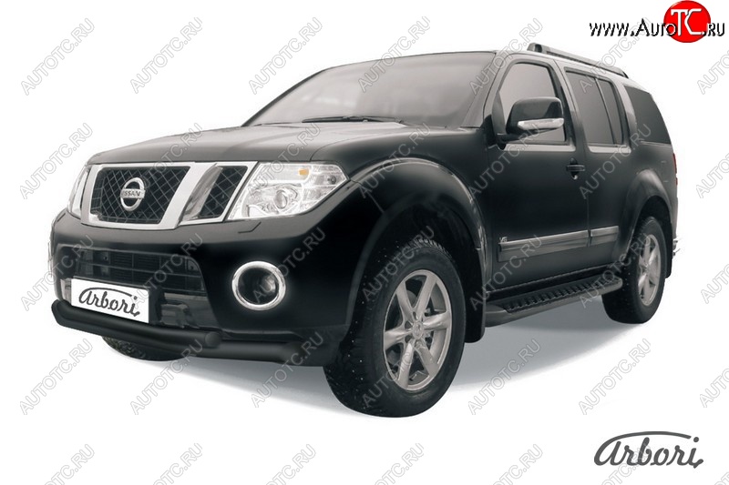 8 369 р. Защита переднего бампера Arbori (черная, 2 трубы d76 и 57 mm) Nissan Pathfinder R51 рестайлинг (2009-2014)  с доставкой в г. Кемерово