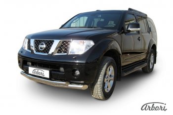 15 749 р. Защита переднего бампера Arbori (нержавейка, 2 трубы d76 и 57 mm)  Nissan Pathfinder  R51 (2009-2014) рестайлинг  с доставкой в г. Кемерово. Увеличить фотографию 2