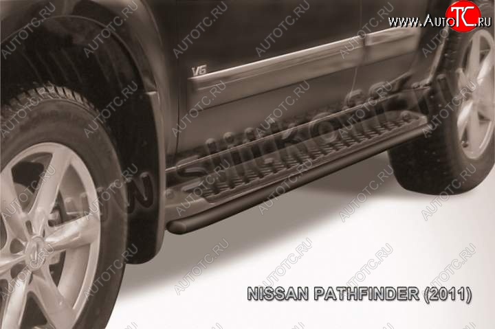 7 649 р. Защита штатного порога d42 Slitkoff  Nissan Pathfinder  R51 (2009-2014) рестайлинг (Цвет: серебристый)  с доставкой в г. Кемерово