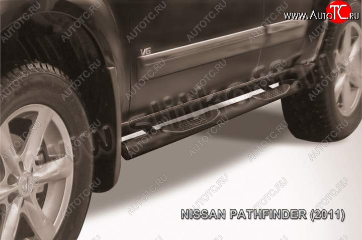 10 299 р. Защита порогов Slitkoff  Nissan Pathfinder  R51 (2009-2014) рестайлинг (Цвет: серебристый)  с доставкой в г. Кемерово