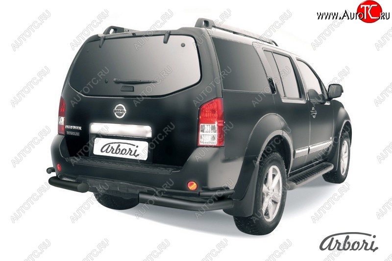 7 469 р. Защита заднего бампера Arbori (уголки, черная, 2 трубы d76 и 42 mm). Nissan Pathfinder R51 рестайлинг (2009-2014)  с доставкой в г. Кемерово