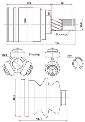 2 389 р. ШРУС SAT (внутренний, 23*24*40) Nissan Almera N15 седан дорестайлинг (1995-1998)  с доставкой в г. Кемерово. Увеличить фотографию 1