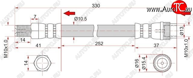 369 р. Тормозной шланг SAT (передний)  Nissan Almera  G15 (2012-2019), Renault Logan  1 (2004-2010), Renault Sandero  (BS) (2009-2014), Renault Sandero Stepway  (BS) (2010-2014)  с доставкой в г. Кемерово