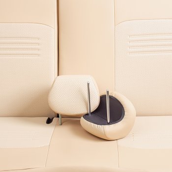 6 799 р. Чехлы для сидений Lord Autofashion Турин (экокожа, сплошная спинка, 3 Г-образных подголовника) Nissan Almera Classic седан B10 (2006-2013) (Бежевый, вставка бежевая)  с доставкой в г. Кемерово. Увеличить фотографию 5