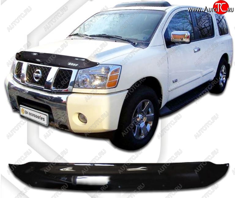 3 079 р. Дефлектор капота CA-Plastic Nissan Armada TA60 дорестайлинг (2003-2007) (Classic черный, Без надписи)  с доставкой в г. Кемерово