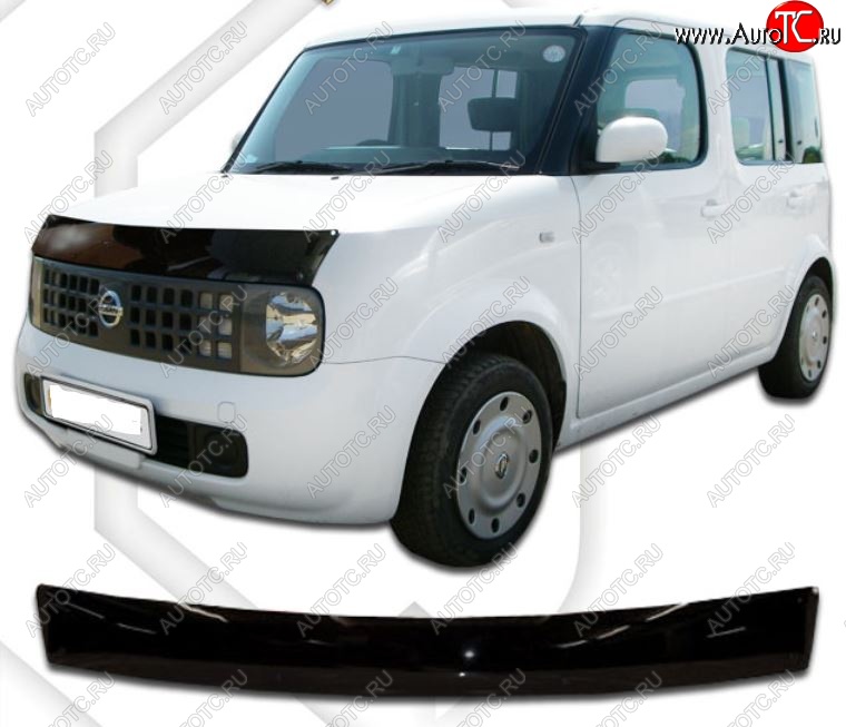 2 079 р. Дефлектор капота CA-Plastic Nissan Cube 2 (2002-2008) (Classic черный, Без надписи)  с доставкой в г. Кемерово