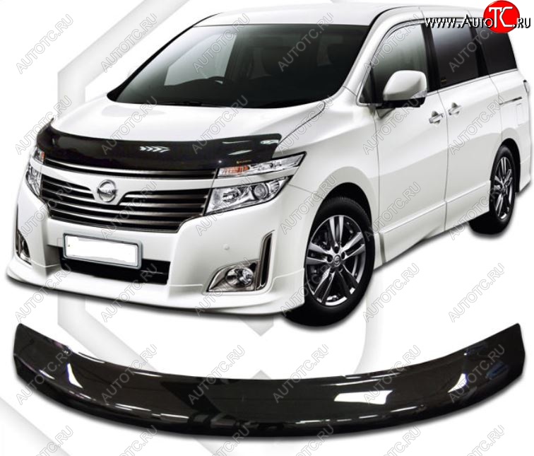 2 399 р. Дефлектор капота CA-Plastic Nissan Elgrand 3 рестайлинг (2014-2025) (Classic черный, Без надписи)  с доставкой в г. Кемерово