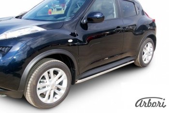 Защита штатных порогов 2WD Arbori (нержавейка, d42 mm). Nissan Juke 1 YF15 дорестайлинг (2010-2014)