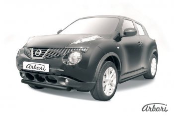 Защита переднего бампера 2WD Arbori (короткая, черная, 1 труба d57 mm). Nissan Juke 1 YF15 рестайлинг (2014-2020)