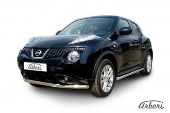 13 049 р. Защита переднего бампера 2WD Arbori (нержавейка, 2 трубы d57 и 42 mm)  Nissan Juke  1 YF15 (2010-2020) дорестайлинг, рестайлинг  с доставкой в г. Кемерово. Увеличить фотографию 2