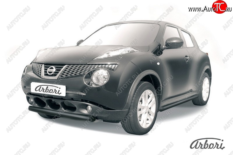 5 939 р. Защита переднего бампера 2WD Arbori (короткая, черная, 1 труба d76 mm). Nissan Juke 1 YF15 рестайлинг (2014-2020)  с доставкой в г. Кемерово