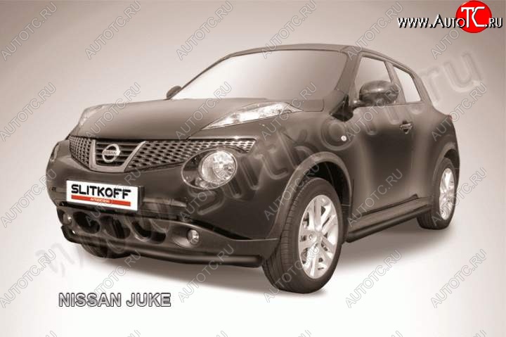 7 999 р. Защита переднего бампера из трубы d57 Slitkoff  Nissan Juke  1 YF15 (2010-2020) дорестайлинг, рестайлинг (Цвет: серебристый)  с доставкой в г. Кемерово