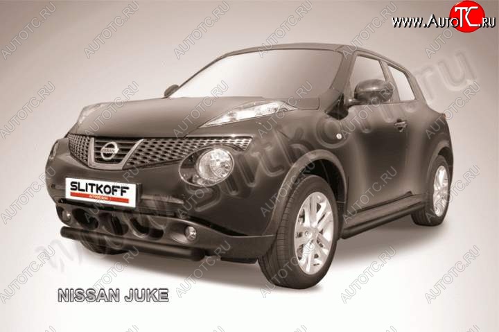 6 949 р. Защита переднего бампер Slitkoff  Nissan Juke  1 YF15 (2010-2020) дорестайлинг, рестайлинг (Цвет: серебристый)  с доставкой в г. Кемерово