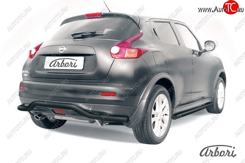 5 939 р. Защита заднего бампера 2WD Arbori (волна, черная, 1 труба d57 mm). Nissan Juke 1 YF15 рестайлинг (2014-2020)  с доставкой в г. Кемерово
