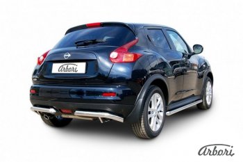 10 619 р. Защита заднего бампера Arbori (уголки, нержавейка, 1 труба d57 mm). Nissan Juke 1 YF15 рестайлинг (2014-2020)  с доставкой в г. Кемерово. Увеличить фотографию 2