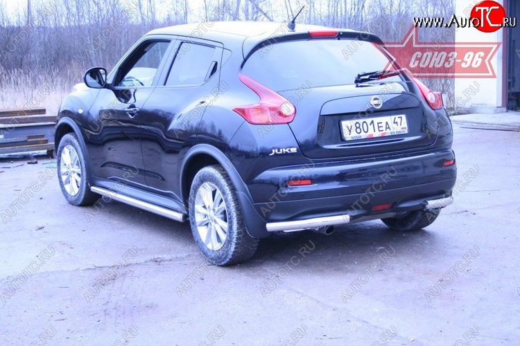 9 629 р. Защита заднего бампера из боковых уголков 4х4 Souz-96 (d60) Nissan Juke 1 YF15 рестайлинг (2014-2020)  с доставкой в г. Кемерово