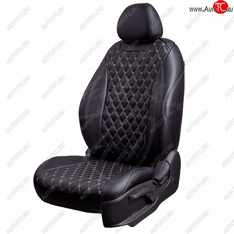 19 649 р. Чехлы для сидений Lord Autofashion Байрон (экокожа, раздельная спинка, 3 Г-образных подголовника) технику из списка применимости (Черный, вставка черная, строчка серая)  с доставкой в г. Кемерово