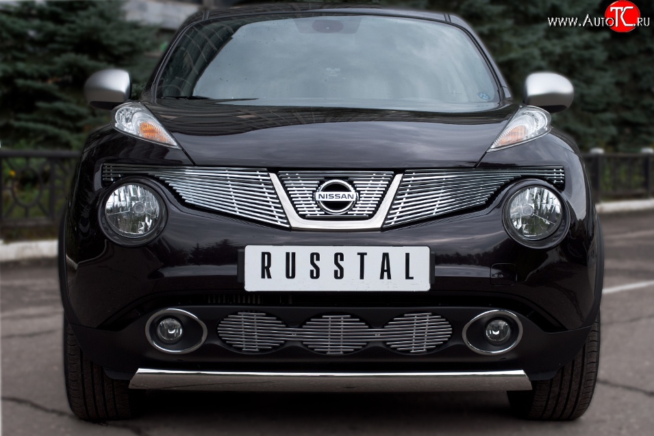 9 449 р. Защита переднего бампера (Ø75x42 мм, нержавейка, 4х4) Russtal Nissan Juke 1 YF15 дорестайлинг (2010-2014)  с доставкой в г. Кемерово