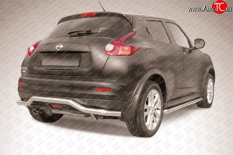 11 499 р. Фигурная защита заднего бампера диаметром 57 мм Slitkoff  Nissan Juke  1 YF15 (2010-2014) дорестайлинг (2WD)  с доставкой в г. Кемерово
