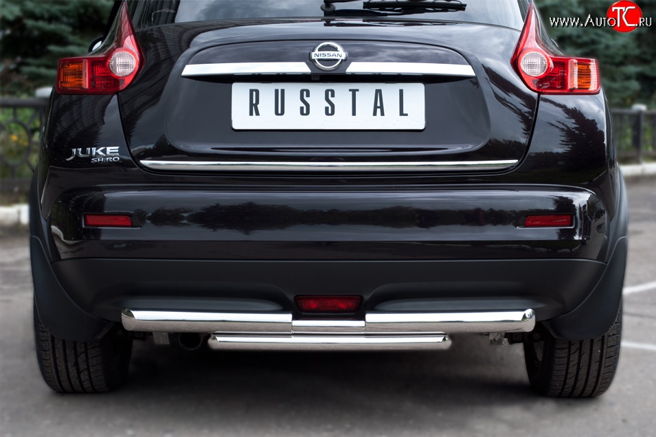 13 999 р. Защита заднего бампера (Ø63 и 42 мм, нержавейка) SLITKOFF  Nissan Juke  1 YF15 (2010-2014) дорестайлинг  с доставкой в г. Кемерово