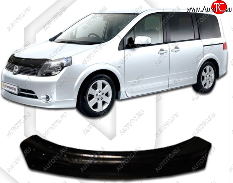 1 899 р. Дефлектор капота CA-Plastic Nissan Lafesta B30 дорестайлинг (2004-2006) (Classic черный, Без надписи)  с доставкой в г. Кемерово