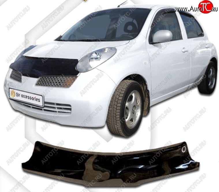 1 999 р. Дефлектор капота (K12) CA-Plastic Nissan Micra K12 5 дв. дорестайлинг (2002-2005) (Classic черный, Без надписи)  с доставкой в г. Кемерово