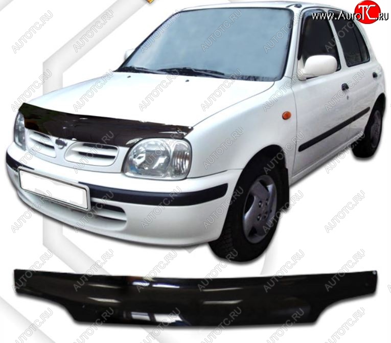 2 159 р. Дефлектор капота CA-Plastic  Nissan March  K11 (1997-2003) хэтчбэк 5 дв. 2-ой рестайлинг (Classic черный, Без надписи)  с доставкой в г. Кемерово