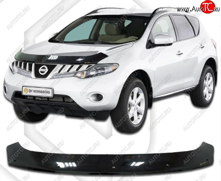 2 159 р. Дефлектор капота CA-Plastic Nissan Murano 2 Z51 рестайлинг (2010-2016) (Classic черный, Без надписи)  с доставкой в г. Кемерово