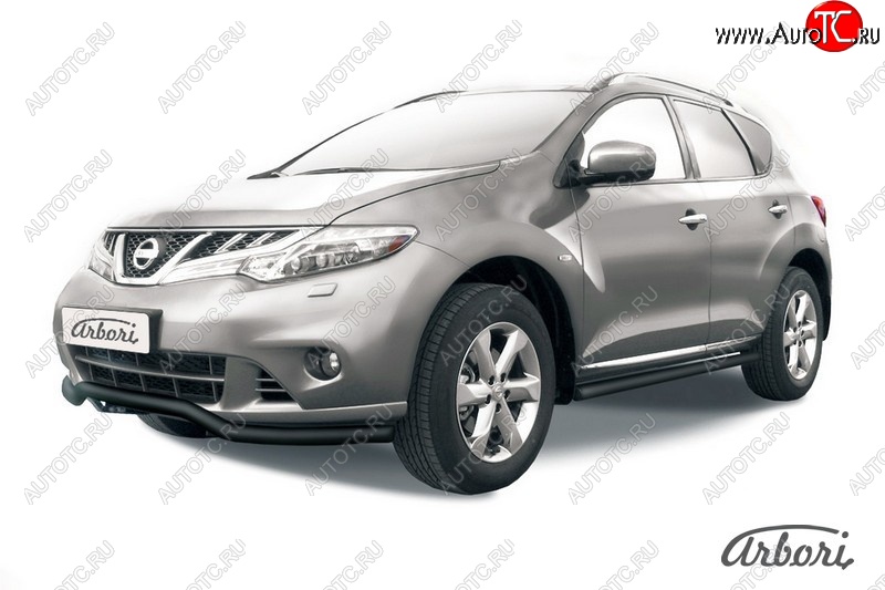 8 099 р. Защита переднего бампера Arbori (волна, черная, 1 труба d57 mm). Nissan Murano 2 Z51 рестайлинг (2010-2016)  с доставкой в г. Кемерово