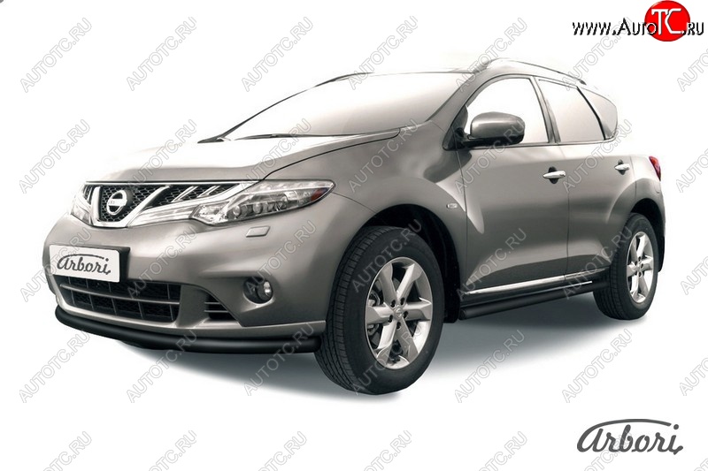 7 109 р. Защита переднего бампера Arbori (черная, 1 труба d57 mm).  Nissan Murano  2 Z51 (2010-2016) рестайлинг  с доставкой в г. Кемерово