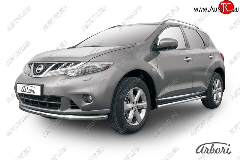 13 499 р. Защита переднего бампера Arbori (нержавейка, 1 труба d57 mm). Nissan Murano 2 Z51 рестайлинг (2010-2016)  с доставкой в г. Кемерово