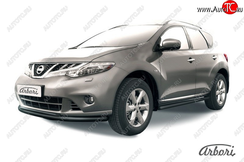 7 649 р. Защита переднего бампера Arbori (черная, 1 труба d57 mm).  Nissan Murano  2 Z51 (2010-2016) рестайлинг  с доставкой в г. Кемерово