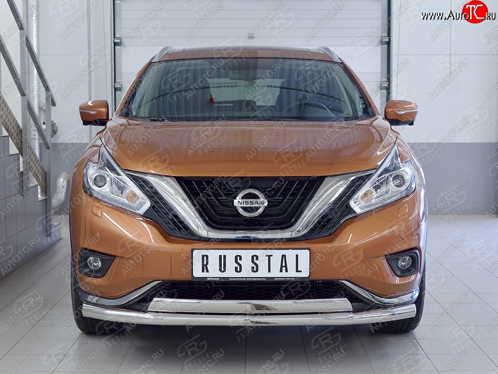15 249 р. Защита переднего бампера (2 трубыØ63 и 75х42 мм, нержавейка) Russtal Nissan Murano 3 Z52 дорестайлинг (2015-2022)  с доставкой в г. Кемерово
