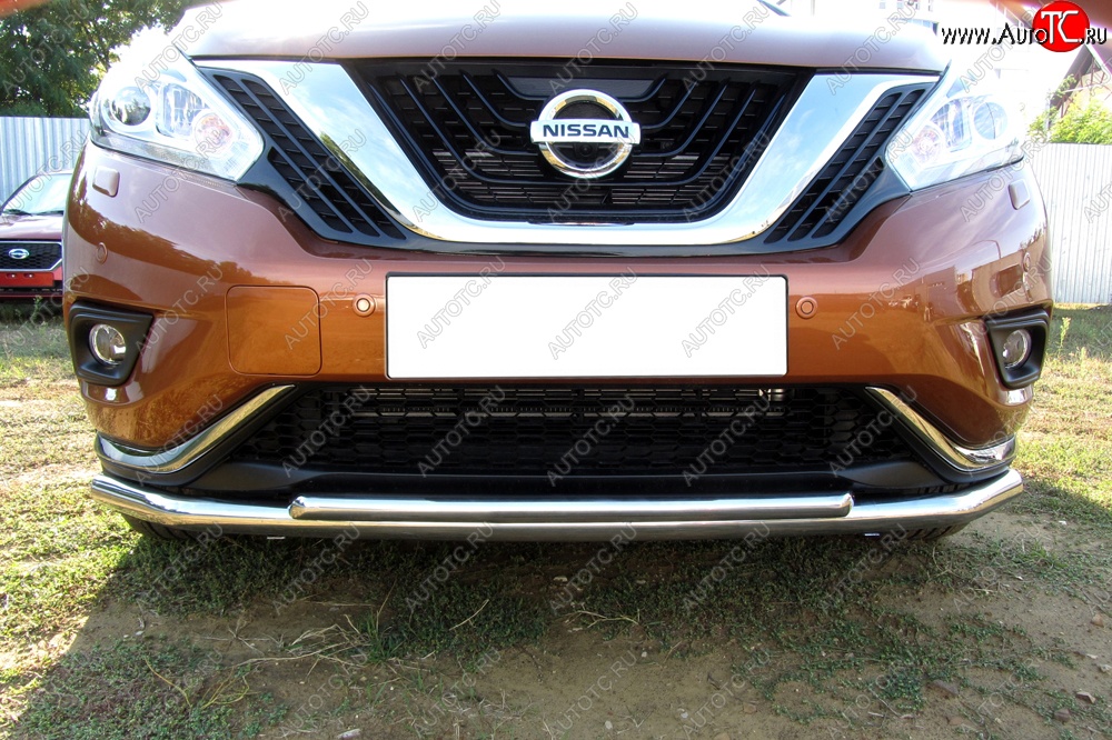 15 999 р. Двойная защита переднего бампера из труб диаметром 57 и 42 мм Slitkoff  Nissan Murano  3 Z52 (2015-2022) дорестайлинг (Нержавейка, Полированная)  с доставкой в г. Кемерово