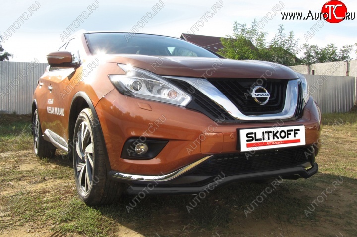 12 899 р. защита переднего бампера Slitkoff  Nissan Murano  3 Z52 (2015-2022) дорестайлинг (Цвет: серебристый)  с доставкой в г. Кемерово