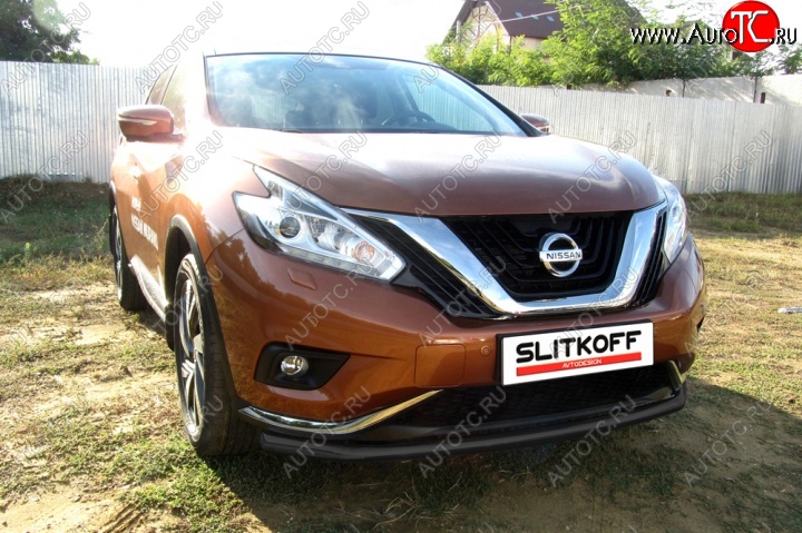9 999 р. Защита переднего бампер Slitkoff Nissan Murano 3 Z52 дорестайлинг (2015-2022) (Цвет: серебристый)  с доставкой в г. Кемерово