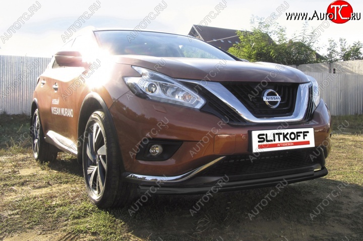 11 249 р. защита переднего бампера Slitkoff Nissan Murano 3 Z52 дорестайлинг (2015-2022) (Цвет: серебристый)  с доставкой в г. Кемерово