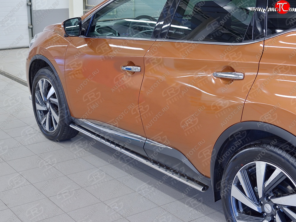 16 649 р. Защита порогов из овальной трубы диаметром 75x42 мм с проступью Russtal Nissan Murano 3 Z52 дорестайлинг (2015-2022)  с доставкой в г. Кемерово