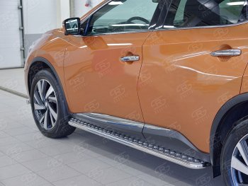 Широкая защита порогов с трубой диаметром 42 мм SLITKOFF v2 Nissan Murano  3 Z52 (2015-2025) дорестайлинг, рестайлинг