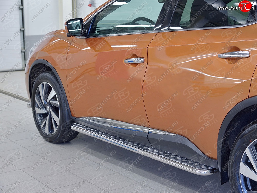 22 999 р. Широкая защита порогов с трубой диаметром 42 мм SLITKOFF v2 Nissan Murano 3 Z52 дорестайлинг (2015-2022)  с доставкой в г. Кемерово