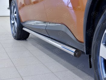Защита порогов из круглой трубы диаметром 63 мм SLITKOFF v2 Nissan Murano 3 Z52 дорестайлинг (2015-2022)