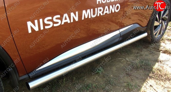 16 999 р. Защита порогов из круглой трубы диаметром 76 мм Slitkoff Nissan Murano 3 Z52 дорестайлинг (2015-2022) (Нержавейка, Полированная)  с доставкой в г. Кемерово