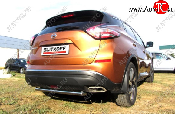 7 999 р. Защита заднего бампера Slitkoff (Ø 57, короткая)  Nissan Murano  3 Z52 (2015-2022) дорестайлинг (Нержавеющая сталь)  с доставкой в г. Кемерово