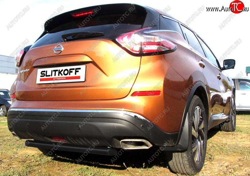 5 599 р. Защита заднего бампера Slitkoff (Ø 57, короткая)  Nissan Murano  3 Z52 (2015-2022) дорестайлинг (Сталь с полимерным покрытием. Цвет: черный)  с доставкой в г. Кемерово