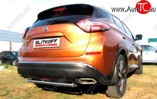 5 599 р. Защита заднего бампера Slitkoff (Ø 57, короткая)  Nissan Murano  3 Z52 (2015-2022) дорестайлинг (Сталь с полимерным покрытием. Цвет: серебристый)  с доставкой в г. Кемерово