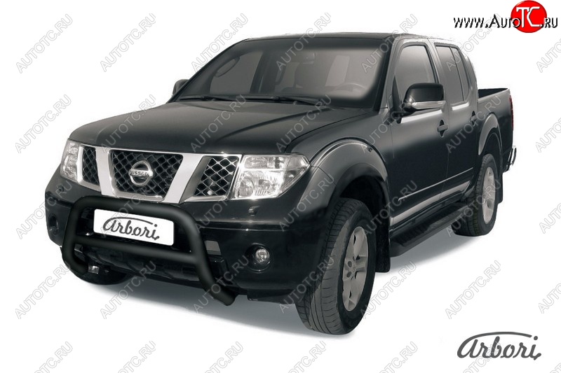 17 279 р. Защита переднего бампера Arbori (низкая, черная, 1 труба d76 mm). Nissan Navara 2 D40 дорестайлинг (2004-2010)  с доставкой в г. Кемерово