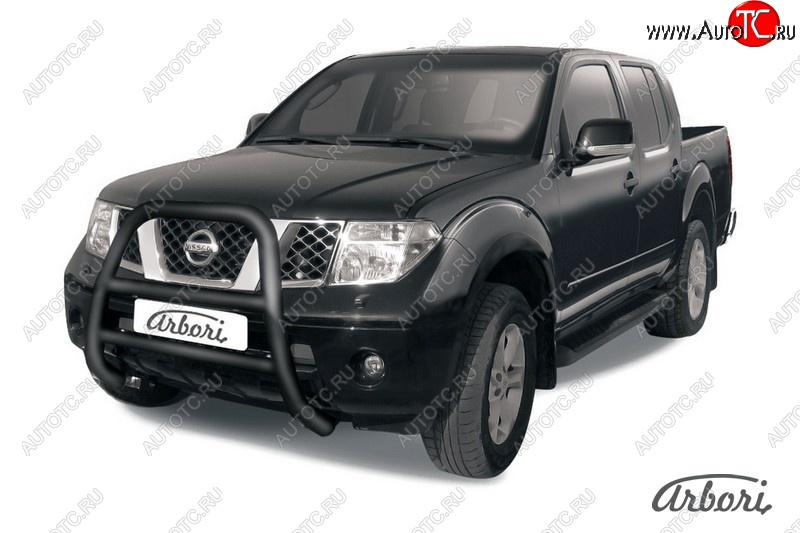 20 159 р. Защита переднего бампера Arbori (высокая, черная, 1 труба d76 mm).  Nissan Navara  2 D40 (2004-2010) дорестайлинг  с доставкой в г. Кемерово