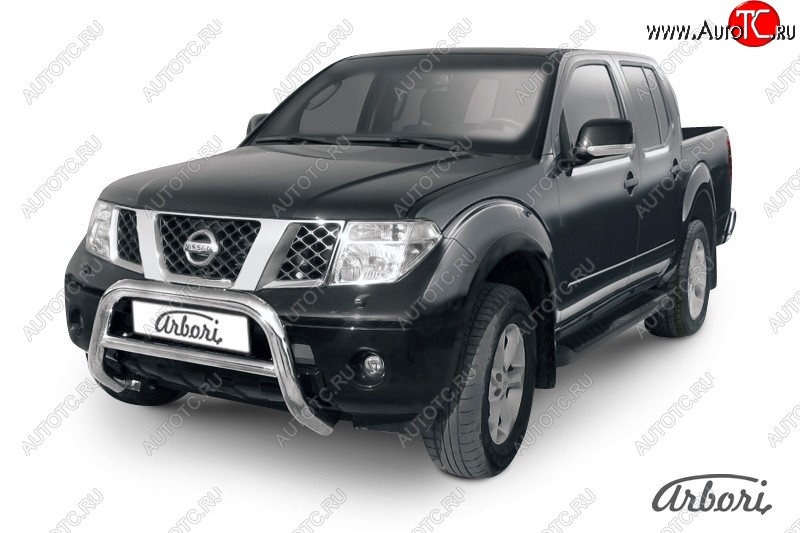 32 579 р. Защита переднего бампера Arbori (низкая, нержавейка, 1 труба d76 mm).  Nissan Navara  2 D40 (2004-2010) дорестайлинг  с доставкой в г. Кемерово